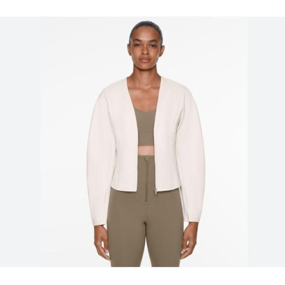 Oysho Womens Jacket S Small Neoprene-Effect Fitted ecru Full Zip 1669/830 NWT